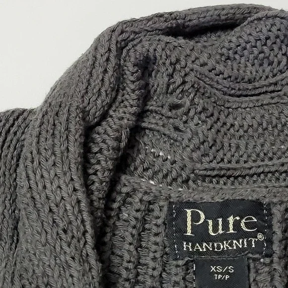 Pure Women's Hand Knit Open Front Cardigan Sweater Dark Gray Size XS - Picture 5 of 12